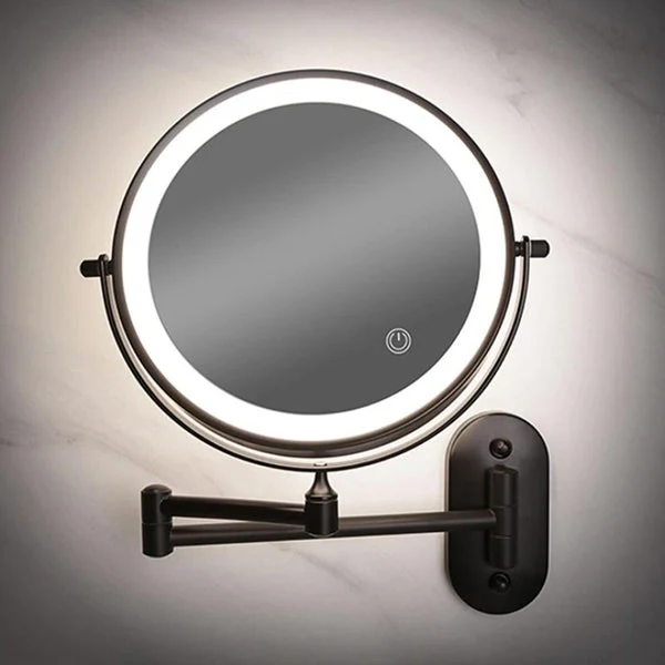 Zwarte Oplaadbare Led Vergrotende Spiegel Voor Make-Up En Badkamer - Afbeelding 2