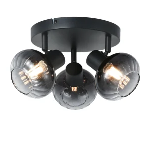 Plafondlamp Zwart - 3 smoke Glasbollen - Yaro