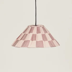 Nobodinoz Ava lampenkap Burnt Red Checks Ø50 – geplooide katoenen hanglamp