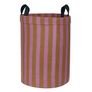 Nobodinoz - Vibes collectie - Round Large Storage Basket - Pink/Curry Stripes