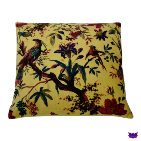Oosters kussen bohemian fluweel birds zon geel