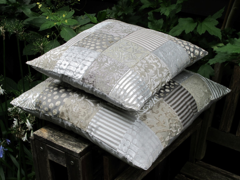 Patchwork kussen Zilver - Afbeelding 2