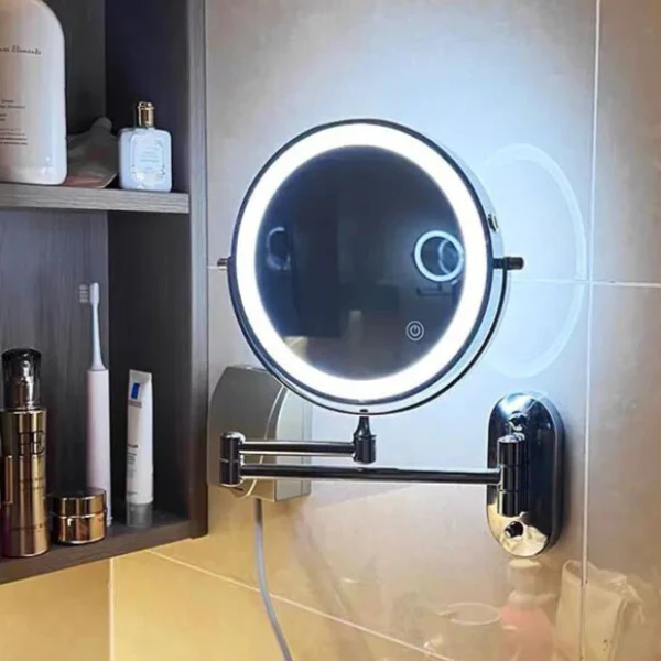 Zwarte Oplaadbare Led Vergrotende Spiegel Voor Make-Up En Badkamer - Afbeelding 6