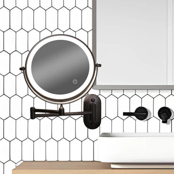 Zwarte Oplaadbare Led Vergrotende Spiegel Voor Make-Up En Badkamer - Afbeelding 8